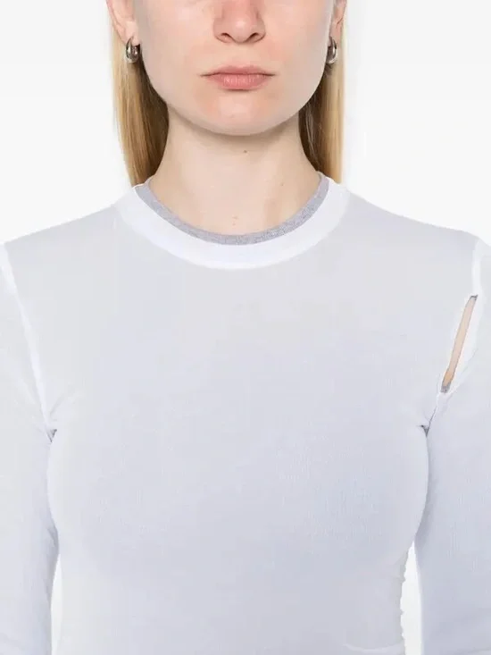 CHRISTOPHER ESBER Sheer Overlay T Shirt White Long Sleeve Womens Size 6 - Picture 5 of 15